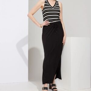 White House Black Market WHBM Tie Waist Maxi Skirt Black Side Slits